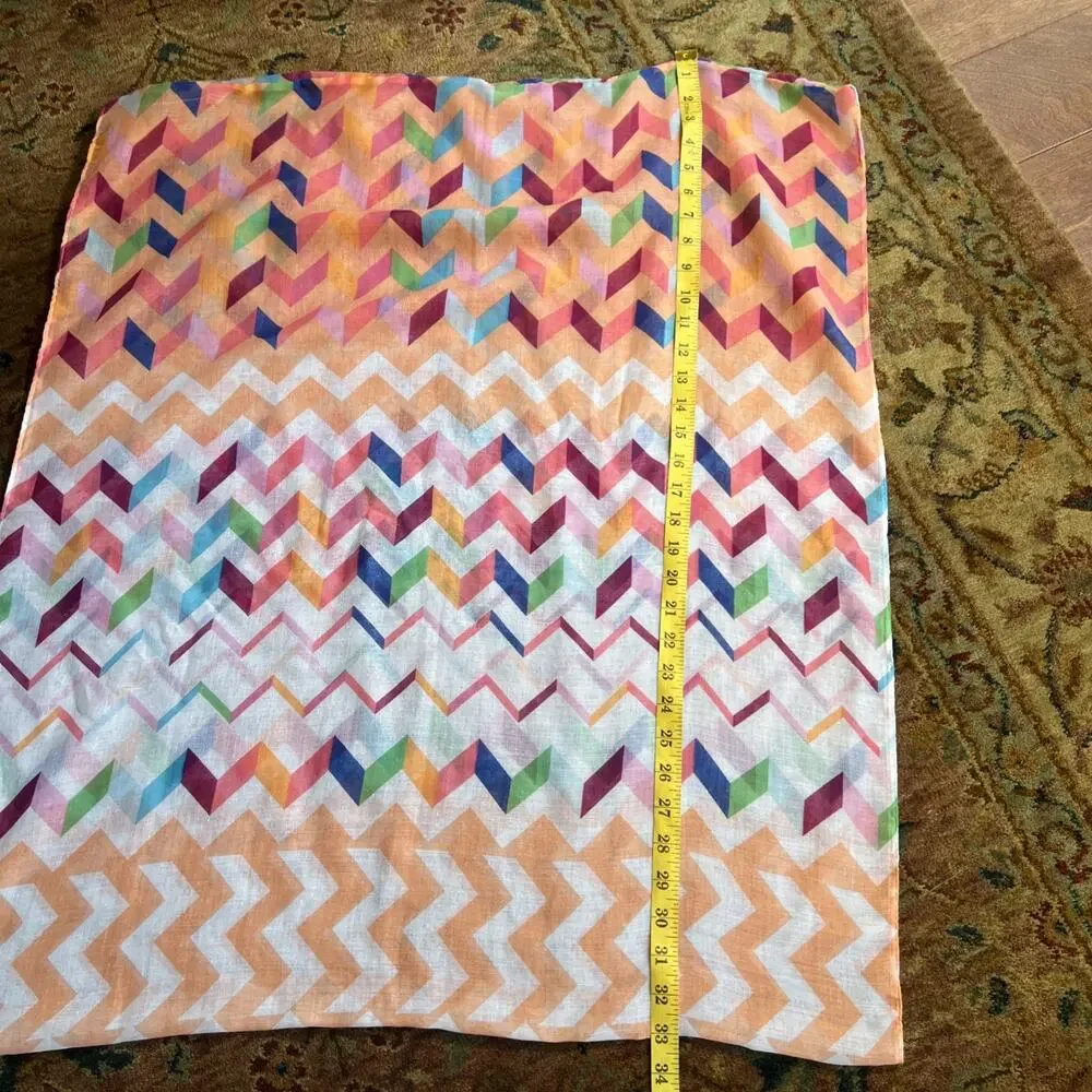 Colorful Infinity Scarf Chevron Print Semi Sheer Orange Pink White Bold Boho